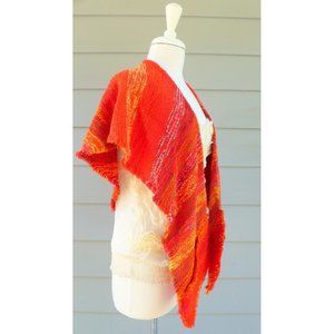 Vintage striped fringe woven shawl wrap wool knit shawl scarf